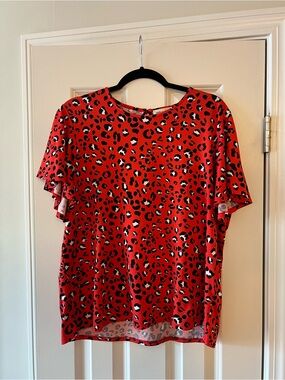 Faith and Joy Red Leopard Print Short Sleeve Top